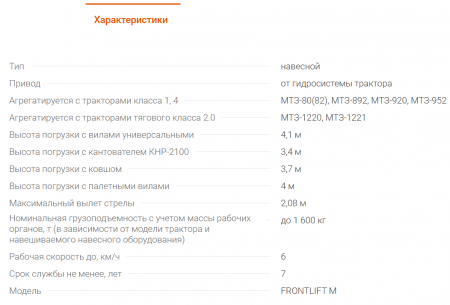 Погрузчик фронтальный FRONTLIFT / ФРОНТЛИФТ М-1600, к тракторам Беларус